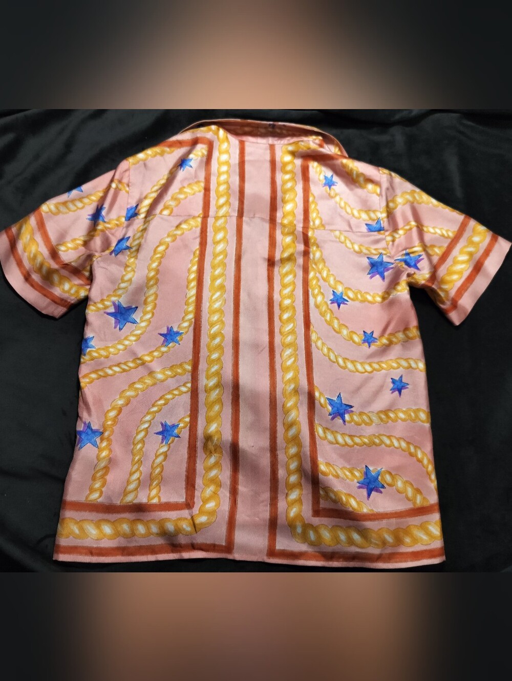 EUC Sandro 100% Silk Pink Blue Short-Sleeve Rope & Star Button Up Shirt Small XS - Picture 2 of 8